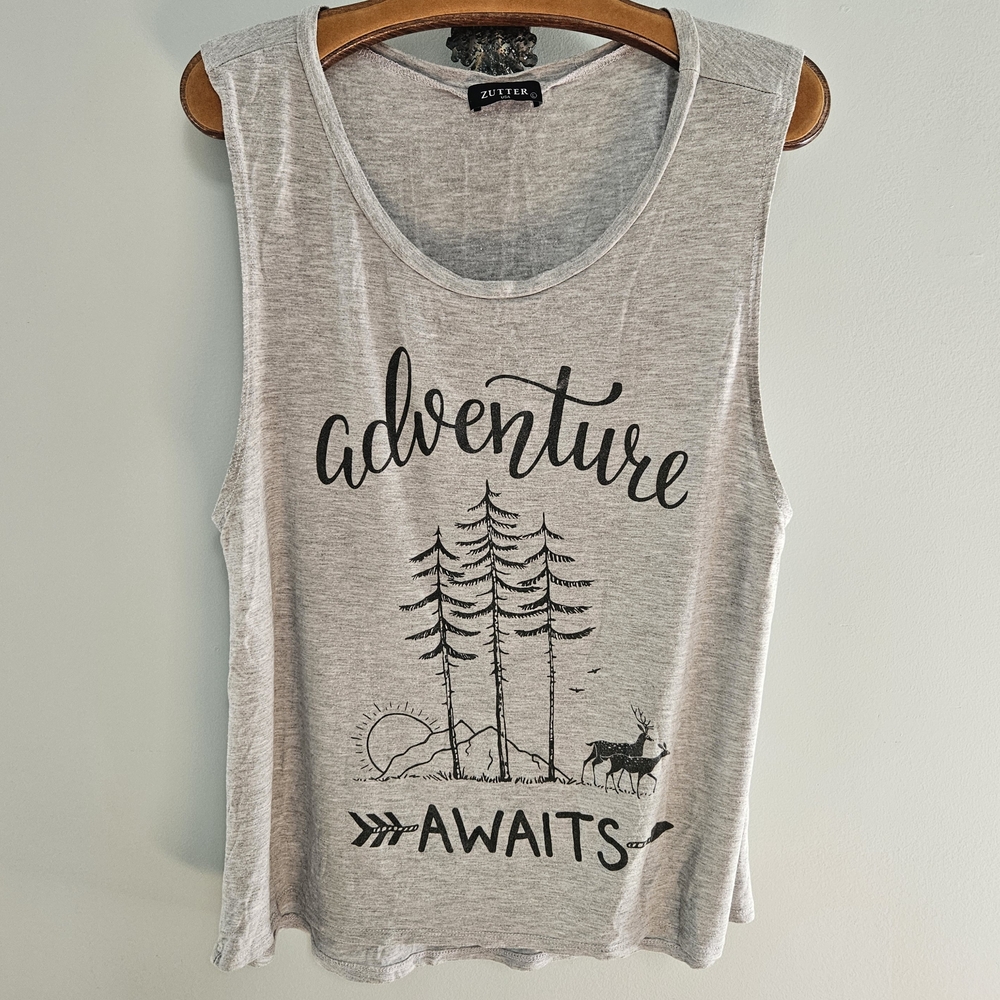 ⭐️ Adventure Awaits Gray Tank Top - size Large